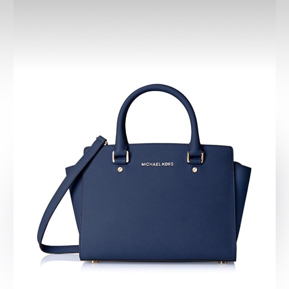 MICHAEL Michael Kors Handbags - Michael Kors Selma Satchel Saffiano Leather Size LG in Navy
